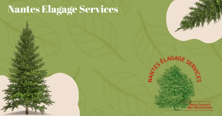 Bannière verte Nantes Élagage Services avec conifères et logo devis gratuit